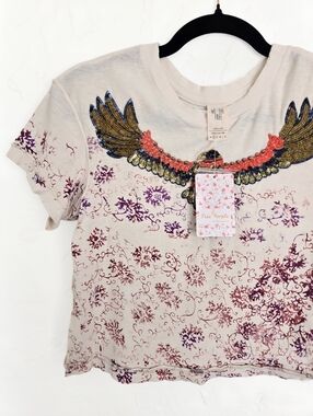 NWT Free People Beaded Sequin Thunderbird Eagle Navigator Cotton Crop Top, XS